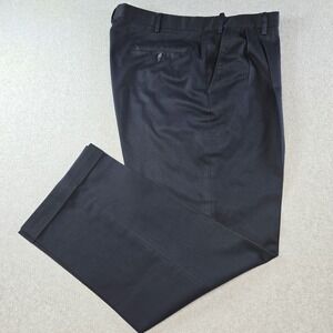 Berle Pants Mens 42Lx31 Navy Dress Pleated Classic Microfiber Polyester Blend